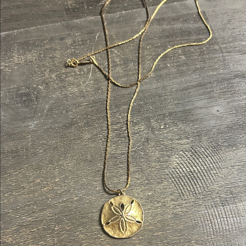Gold Sand Dollar Pendant Necklace - 40 inch vintage Napier